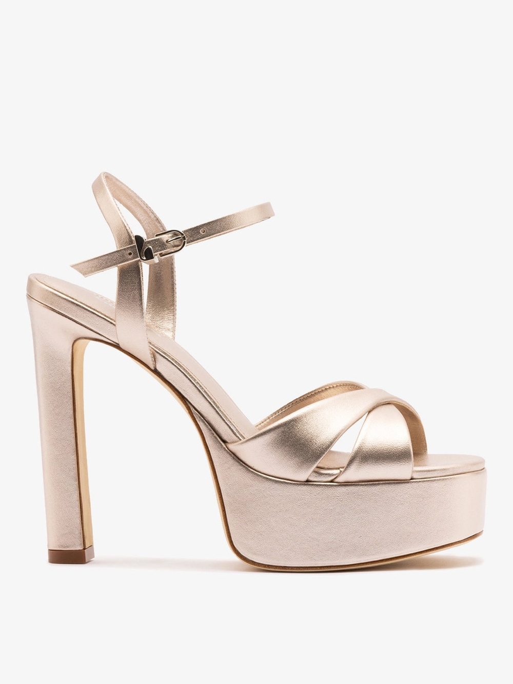 Larroude Bianca High Platform Sandal In Champagne Metallic Leather size 8